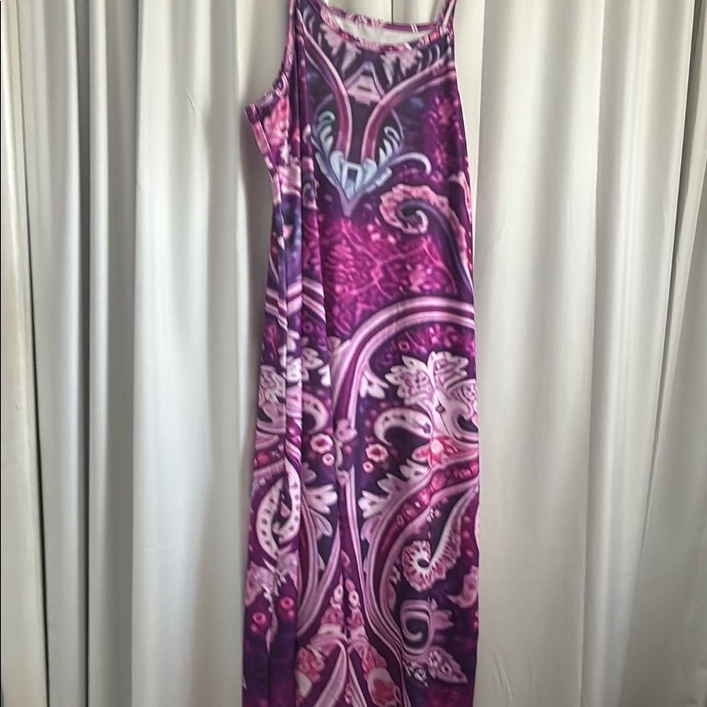Elegant Purple Paisley Maxi Dress